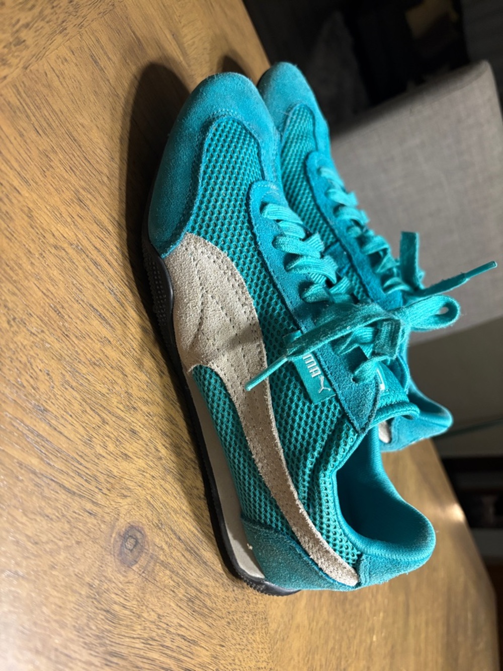 Puma Teal Mesh & Beige Suede Trainers